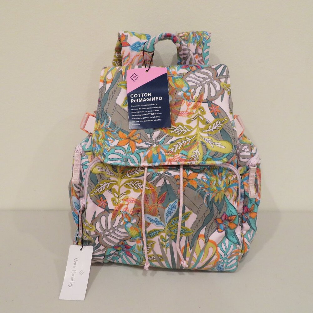 Vera Bradley Utility Backpack Rain Forest Canopy Pastel Cotton Lightweight Large
